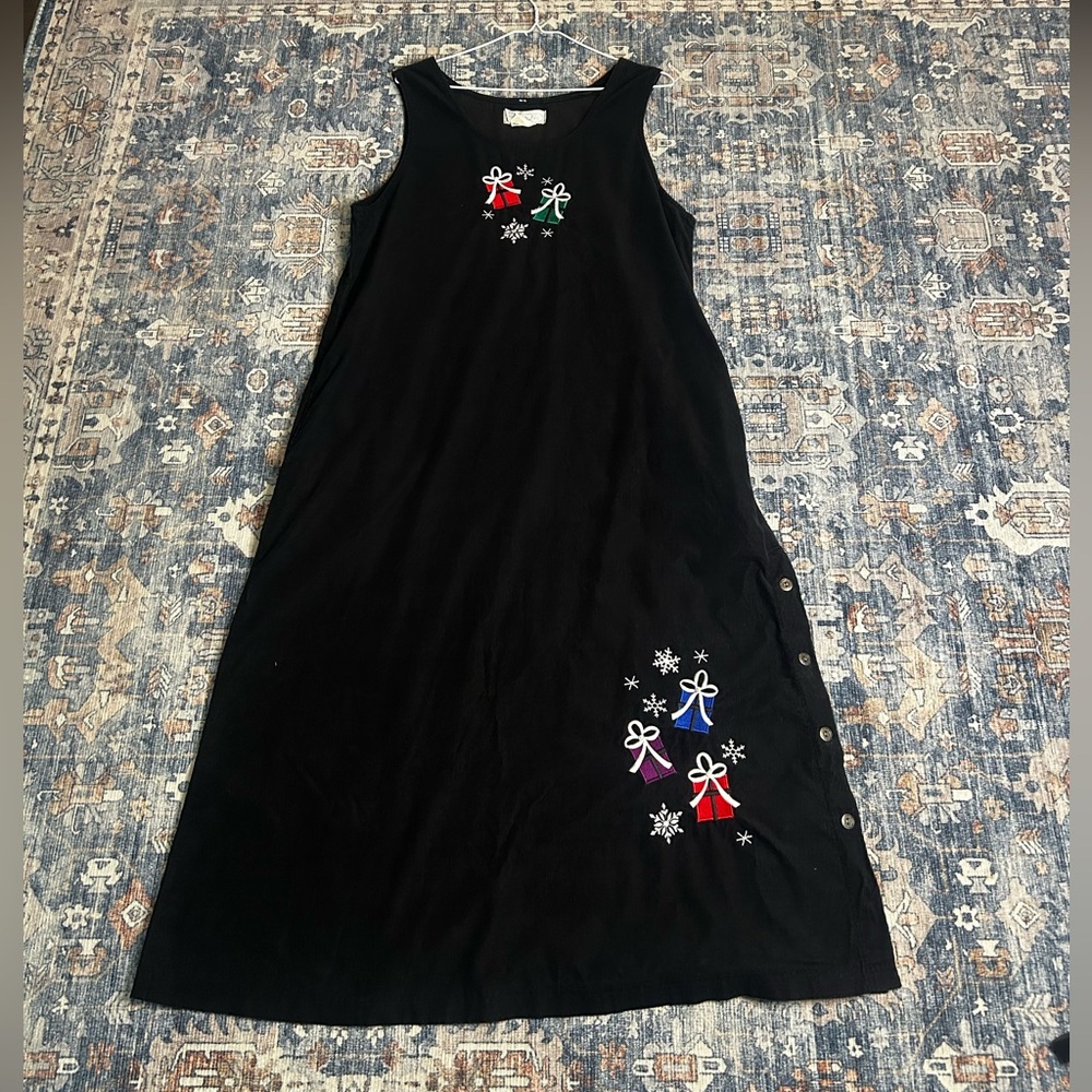 vintage black corduroy Christmas  dress